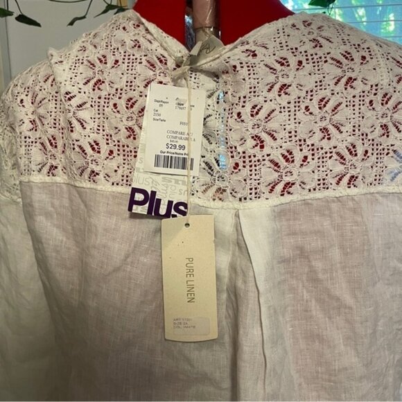 Bellambia White Linen Lace Blouse Cardigan Boho Size 2X - Picture 2 of 9